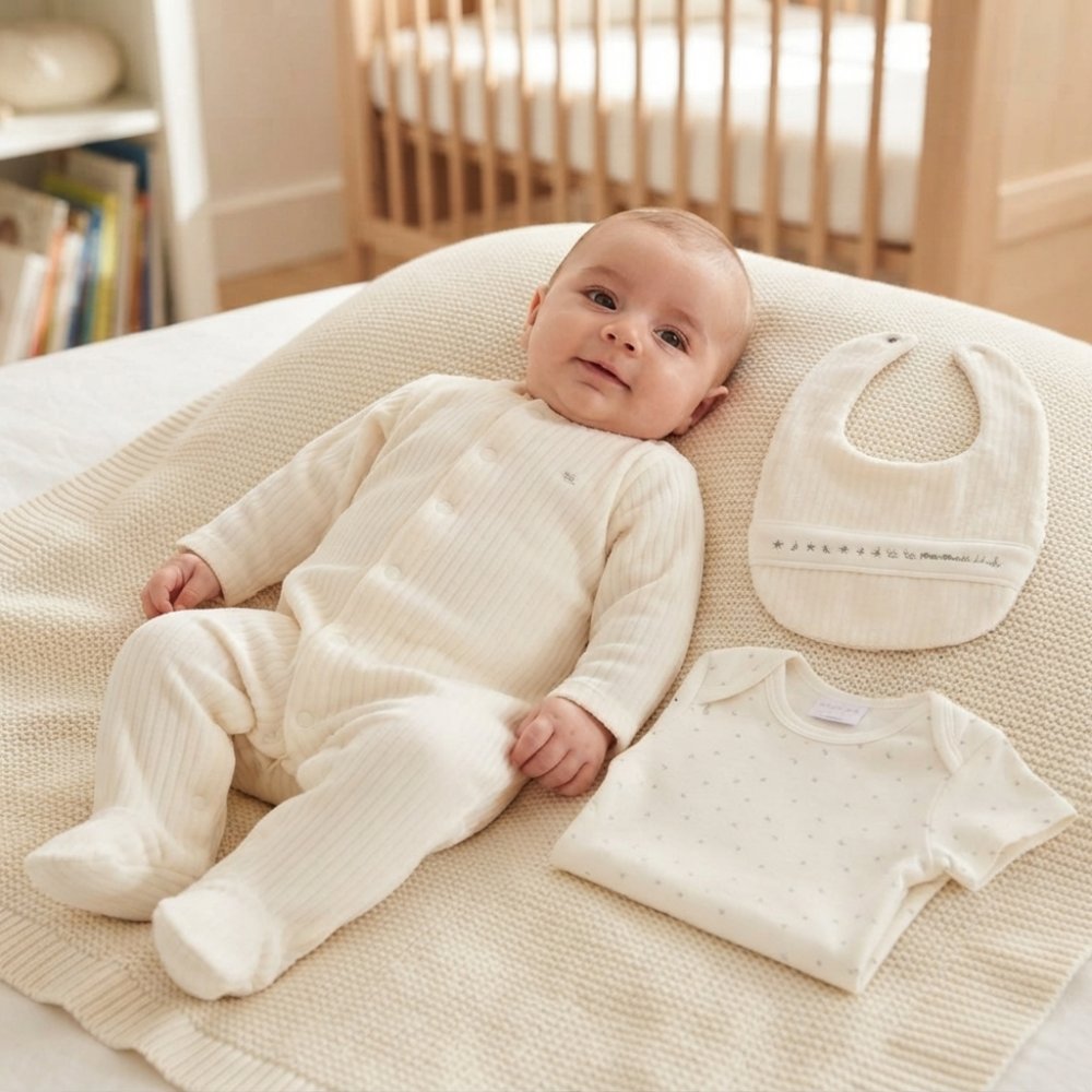 E07781: Baby Unisex Jumbo Velour All In One, Bib & Bodysuit (NB-6 Months) E07781: Baby Unisex Jumbo Velour All In One, Bib & Bodysuit (NB-6 Months)
